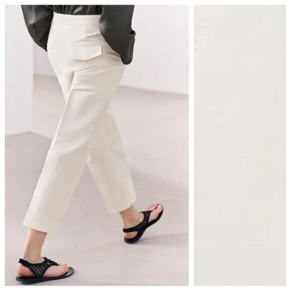 Zara NEW Ecru ZW Collection 100% Cotton Pants NWT Size S - Picture 3 of 11
